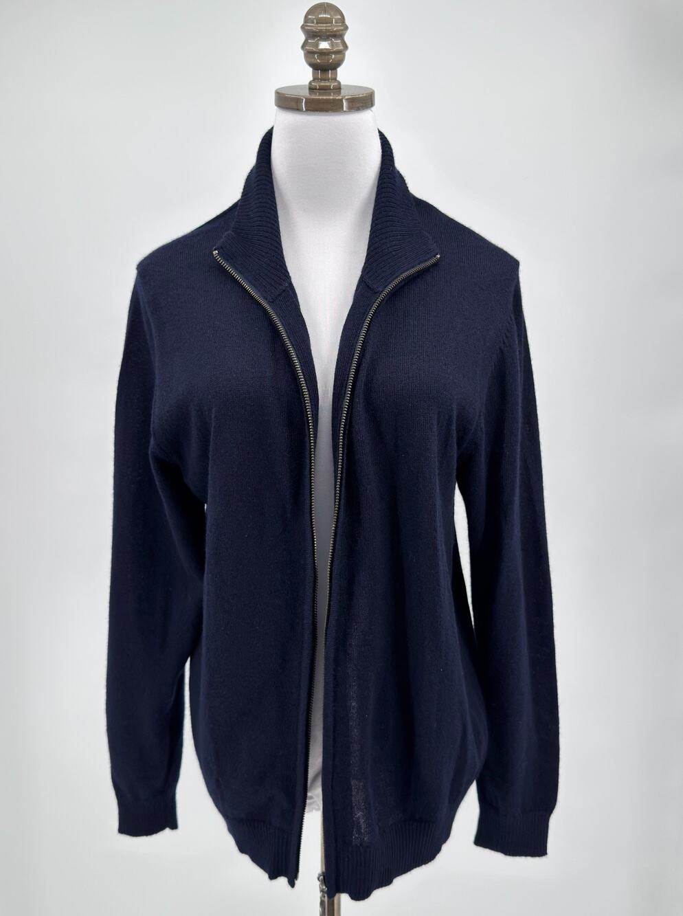 KUNA Andreas Navy Blue Alpaca Full Zip Mock Neck Cardigan Sweater Sz S